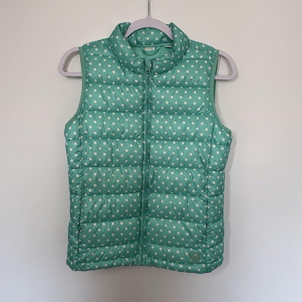 GAP Kids XL Plus Polka Dot Puffer Vest Turquoise Primaloft Twee Playful Prep